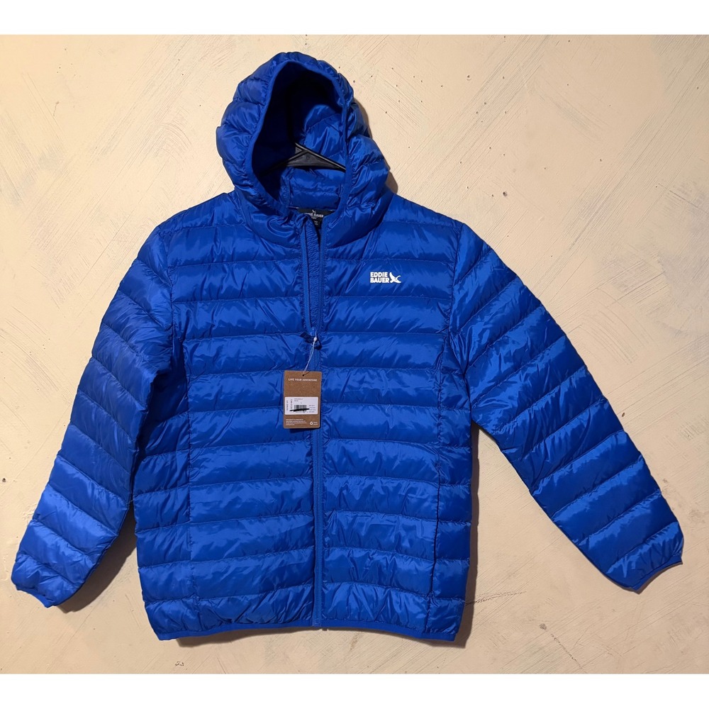 Eddie Bauer Kids Down Hooded Jacket Wave Blue 650 Fill Puffer Size L 14 NWT